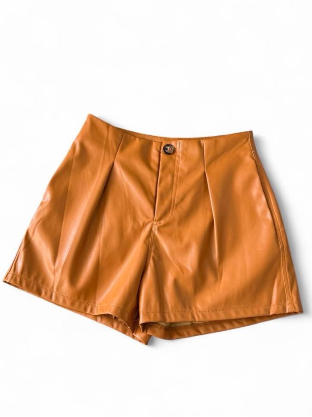 Nash Grey Faux Leather Camel Pleated Shorts-small